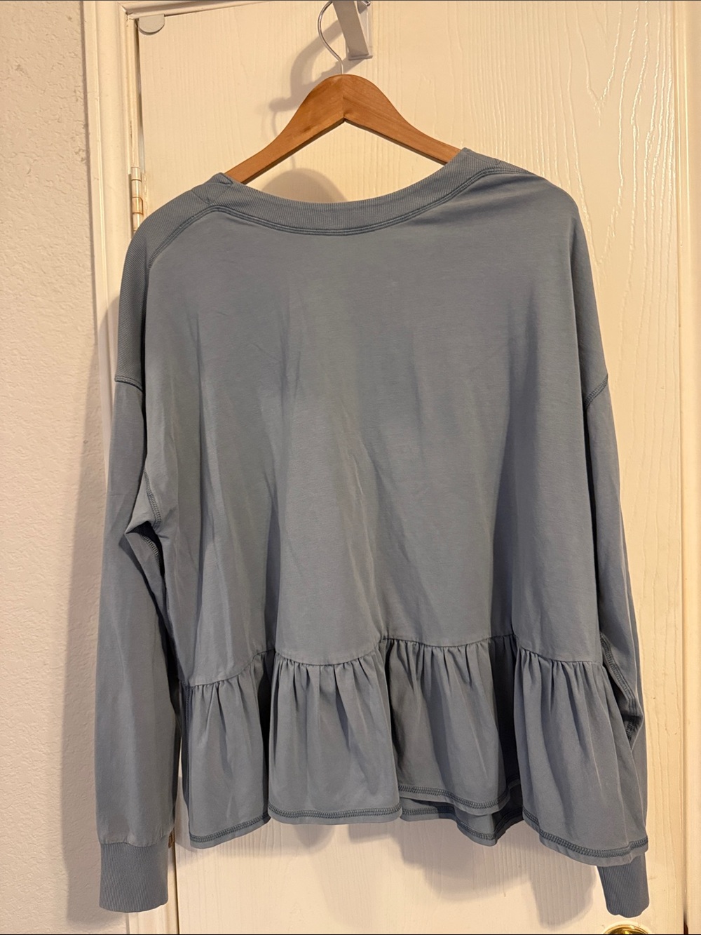 Free People Movement Women's Ruffle Hem Long Sleeve Top - Light Blue